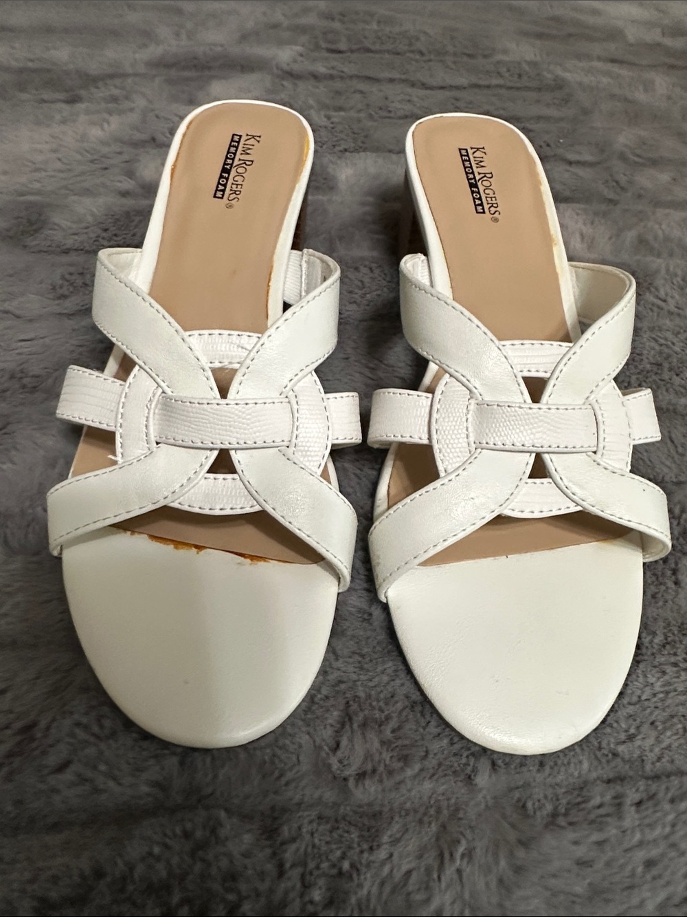 Kim Rogers White Braided-Strap Slide Mules